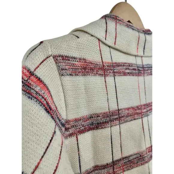 Vintage 70s Knit Fashion Plaid Long Cardigan Sweater Acrylic L Coastal Grandma - Picture 13 of 15
